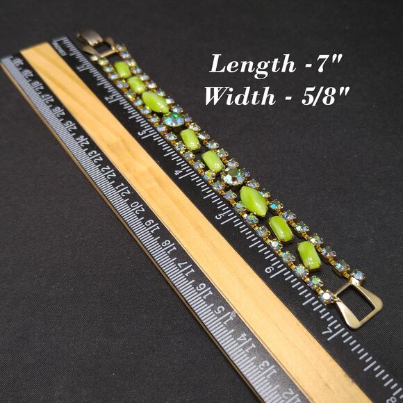 Mid-Century Green Blue AB Rhinestone Bracelet, Aurora Borealis, 1950s Vintage - Picture 7 of 10